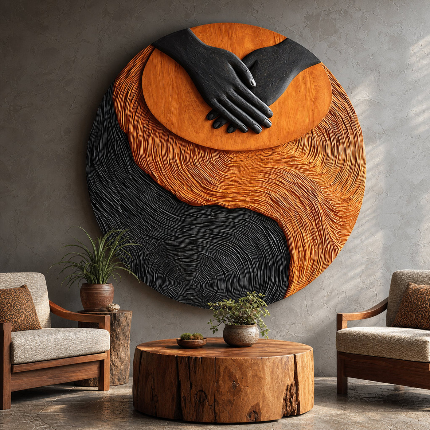 Modern Solid Wood 3D Sculpture Wall Decor For Entryway Design