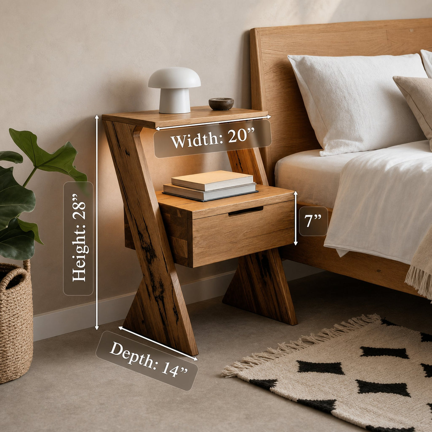Modern Solid Wood Nightstand With Drawer And Shelf For Bedroom - product view 6