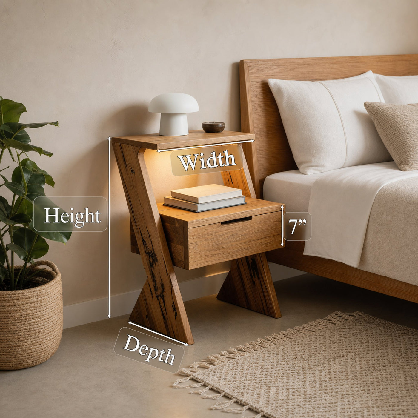 Modern Solid Wood Nightstand With Drawer And Shelf For Bedroom - product view 7
