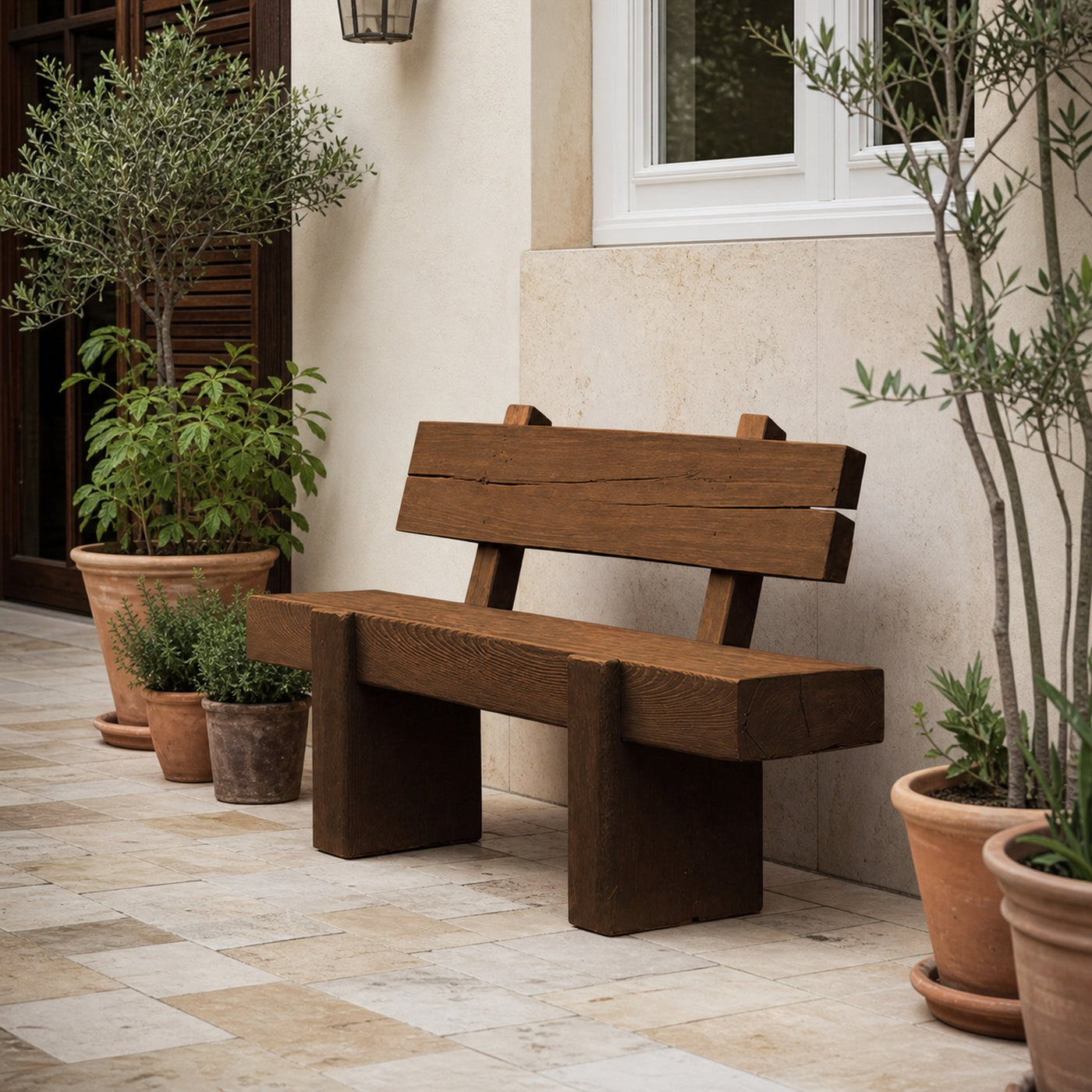 Modern Solid Wood Outdoor Bench With Charred Finish For Garden Or Patio - product view 6