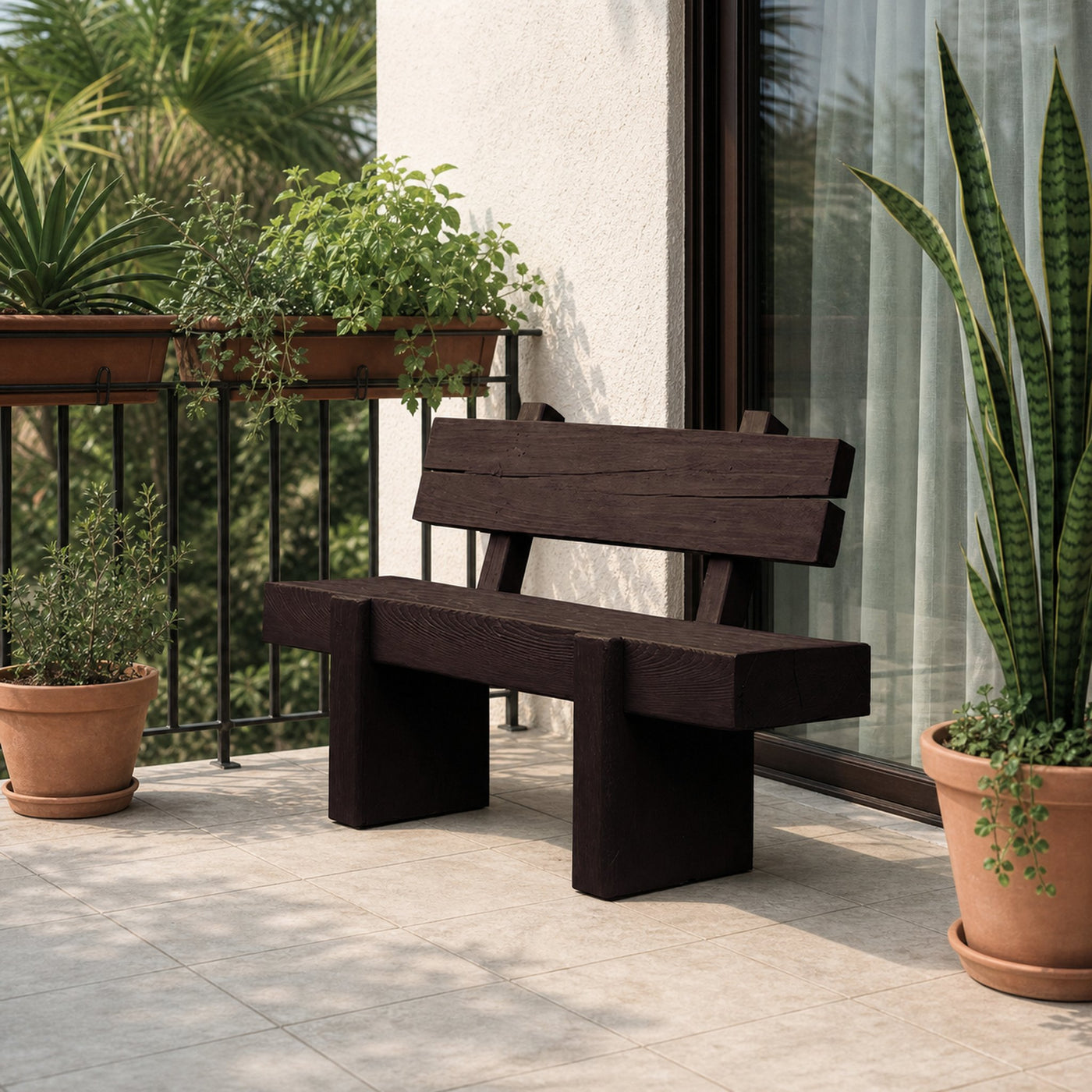 Modern Solid Wood Outdoor Bench With Charred Finish For Garden Or Patio - product view 7