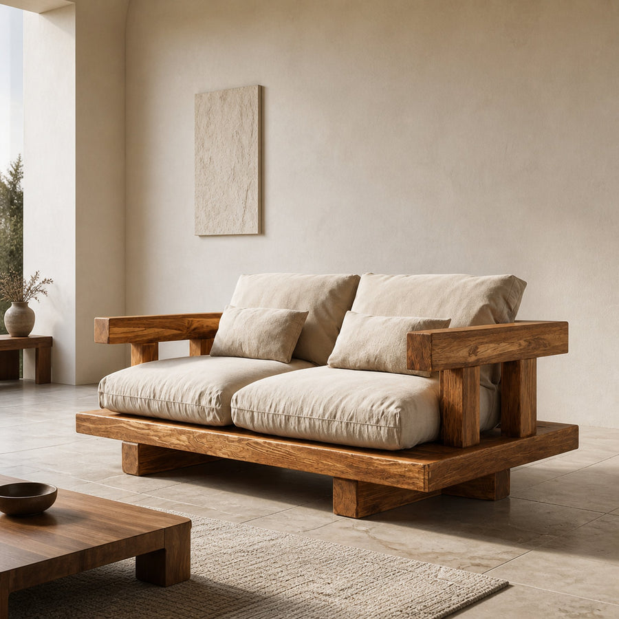 Modern Solid Wood Platform Sofa Living Room Minimalist Lounge Couch
