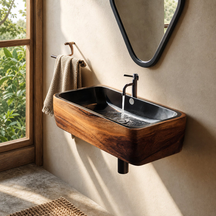 Modern Solid Wood Wash Basin For Spa Inspired Bathroom Decor