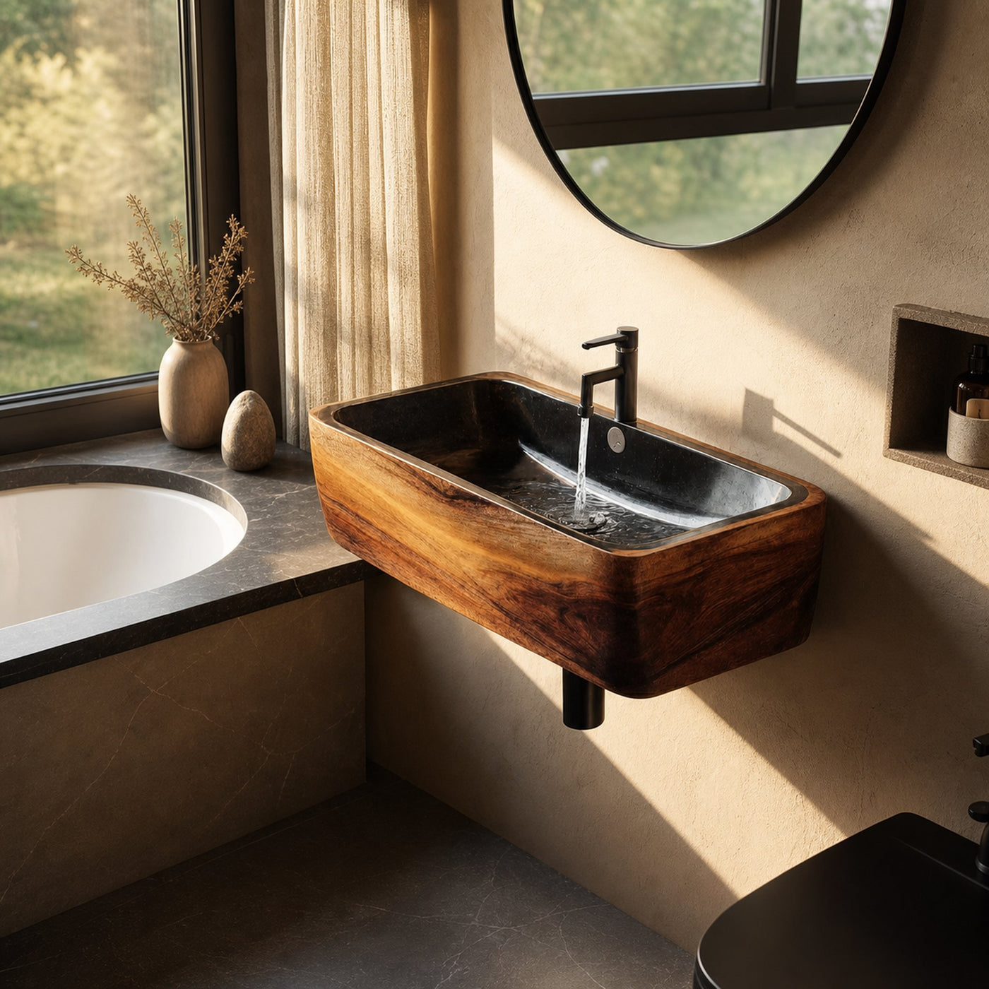 Modern Solid Wood Wash Basin For Spa Inspired Bathroom Decor - product view 6