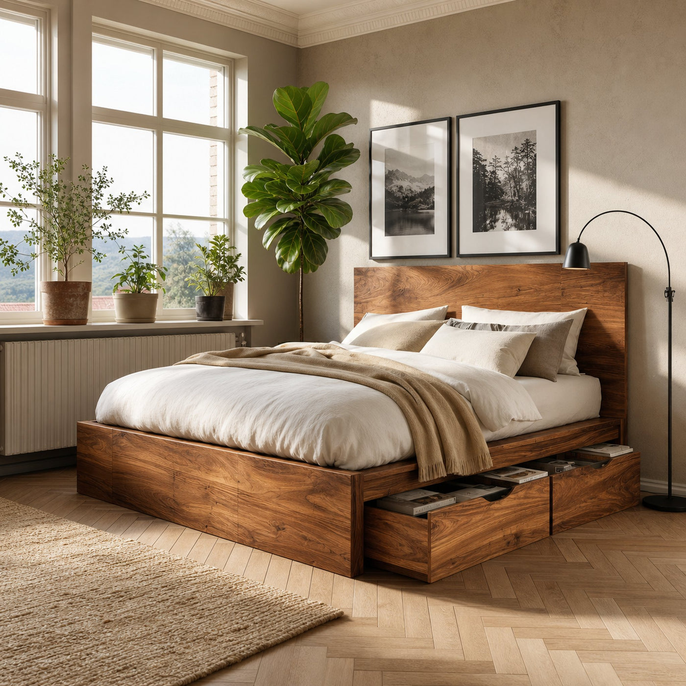 Modern Storage Bed Frame And Headboard With Drawers For Bedroom - product view 6