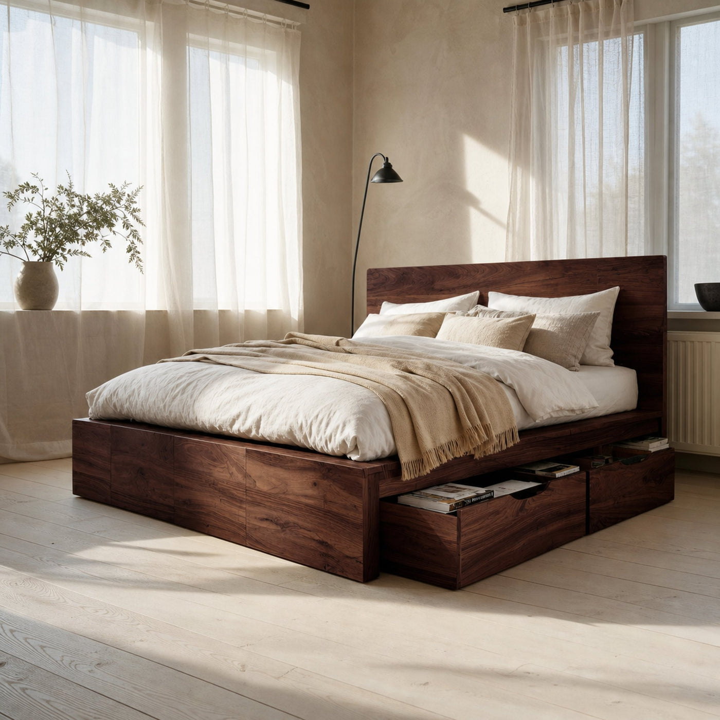 Modern Storage Bed Frame And Headboard With Drawers For Bedroom - product view 7