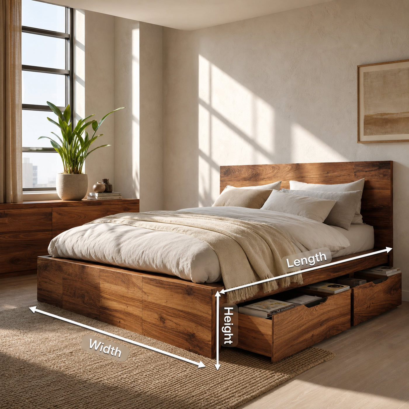 Modern Storage Bed Frame And Headboard With Drawers For Bedroom - product view 8