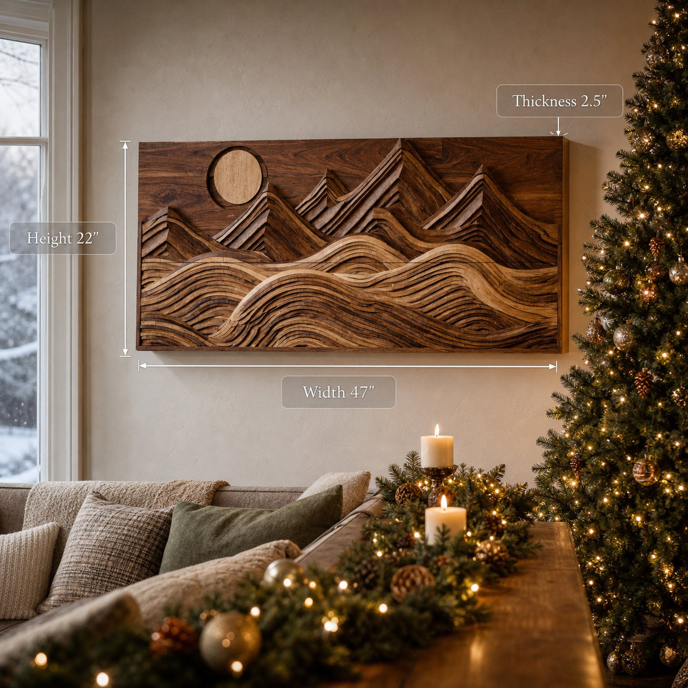 Modern Wall Art With Layered Mountain And Sun For Holiday Decoration - product view 6