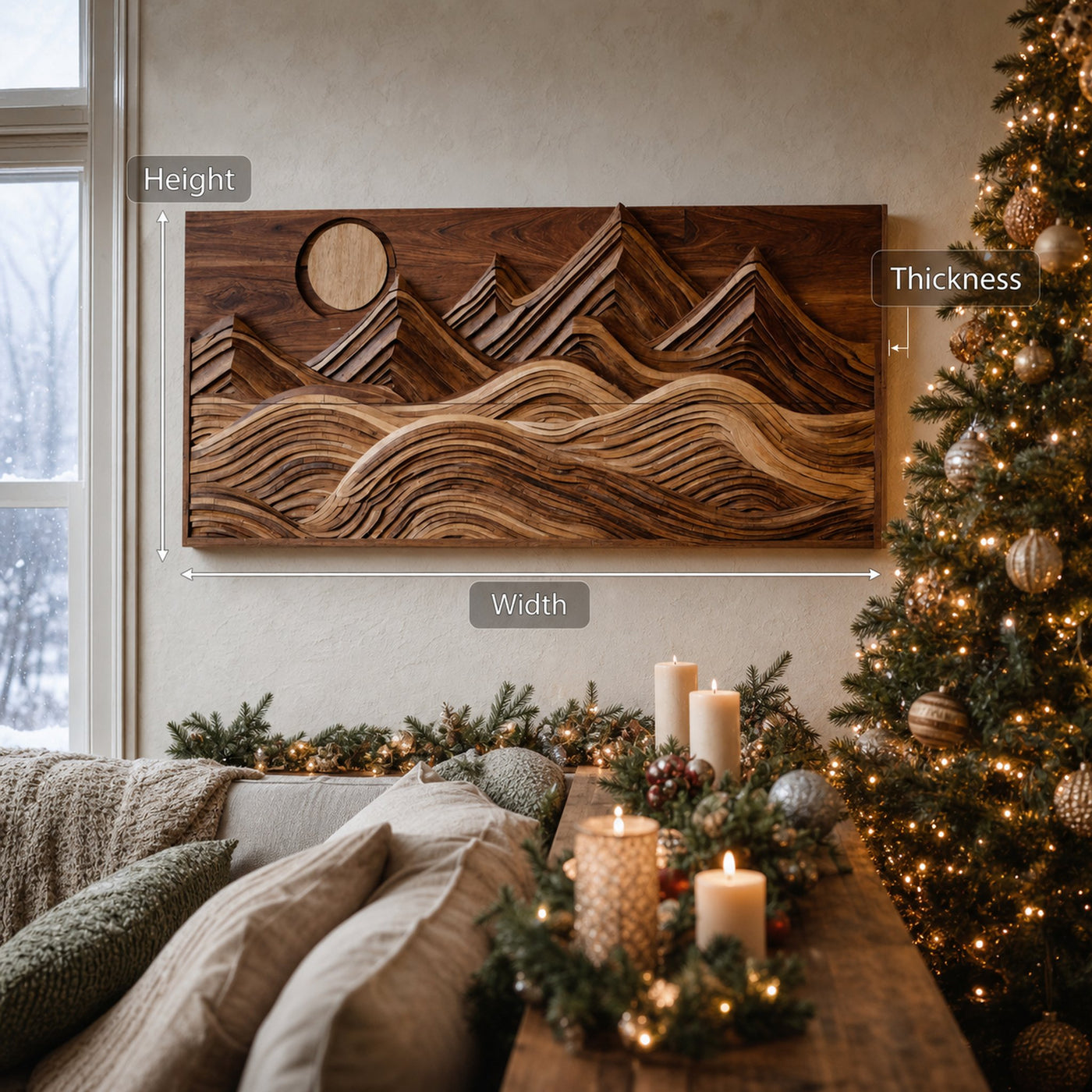 Modern Wall Art With Layered Mountain And Sun For Holiday Decoration - product view 7