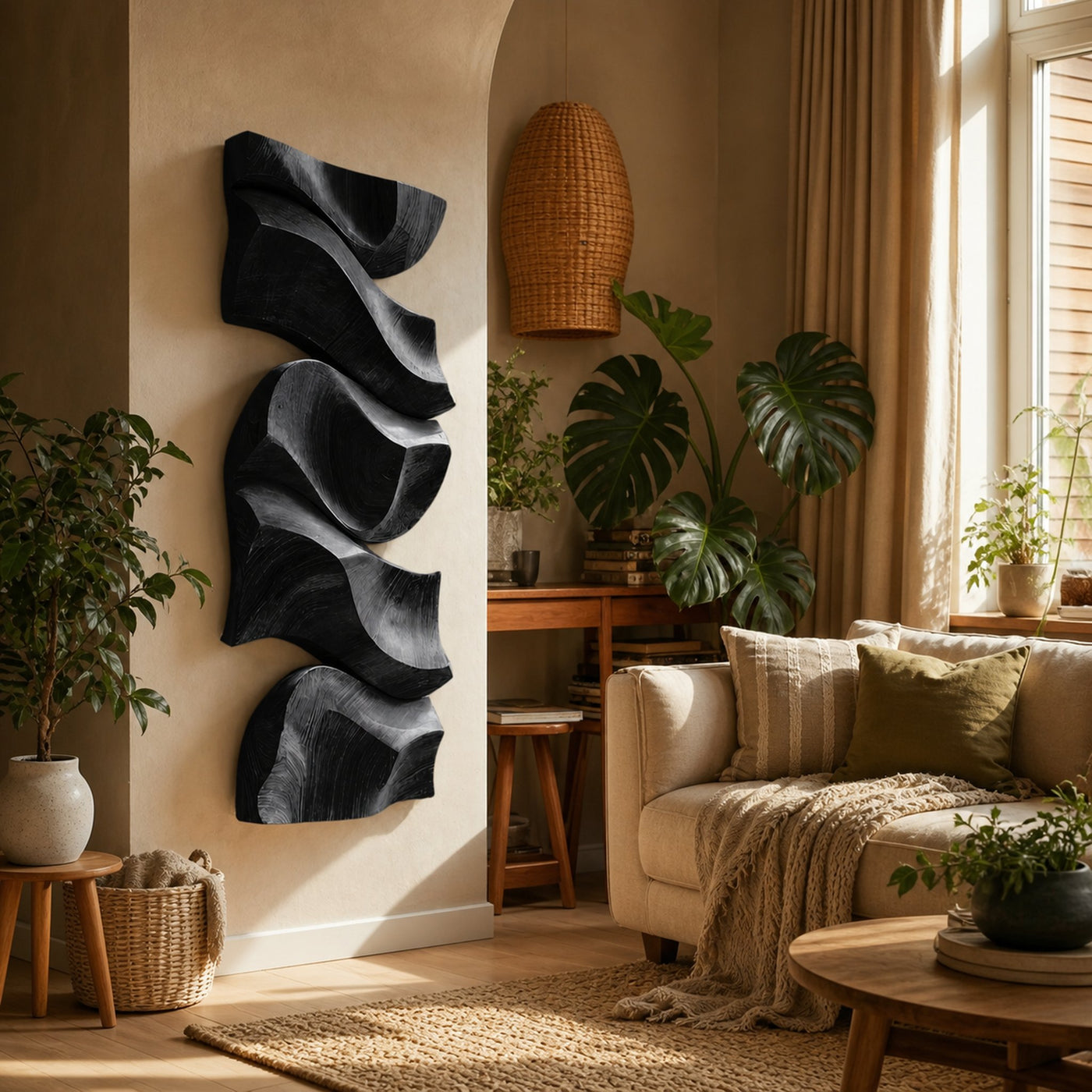 Modern Wall Art With Stacked Flowing Shapes For Living Room - product view 7