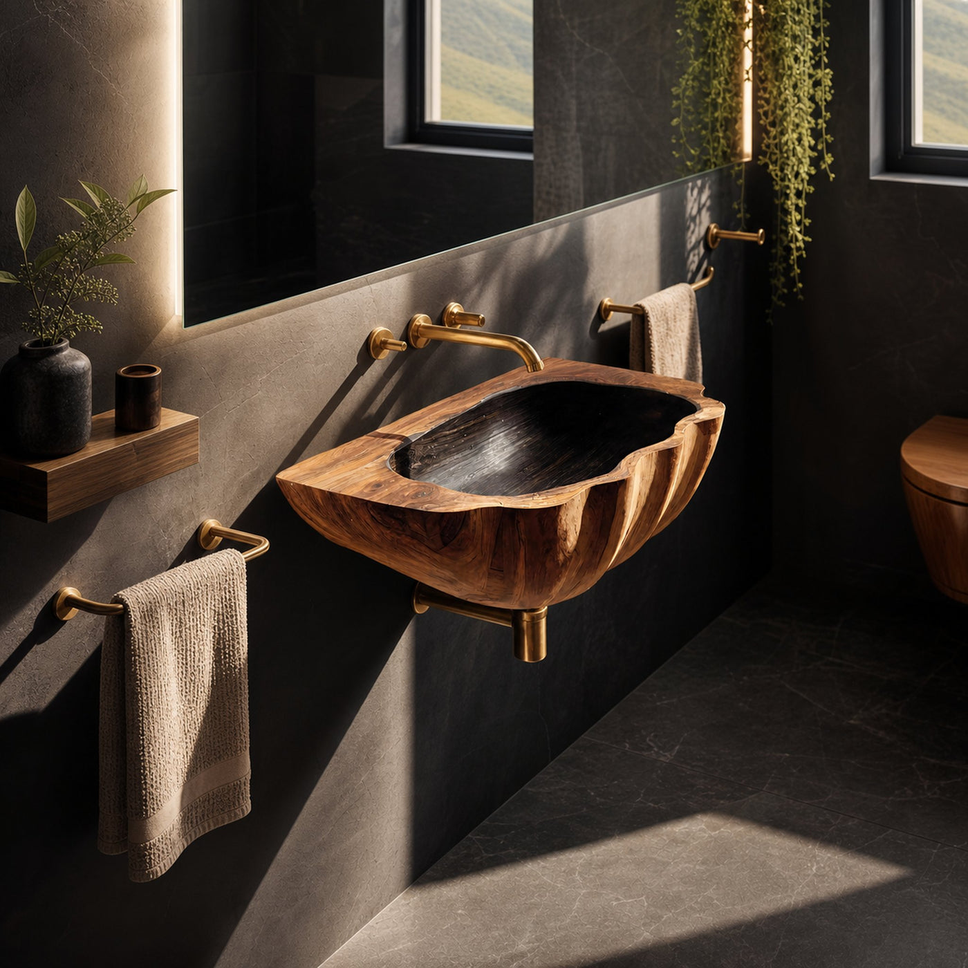 Modern Wall Mounted Wooden Bathroom Sink For Contemporary Bathroom Decor - product view 6