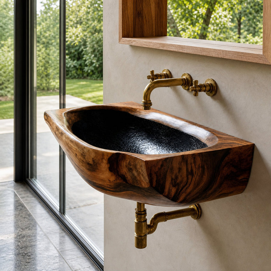 Modern Wall Mounted Wooden Bathroom Sink For Elegant Bathroom Interior