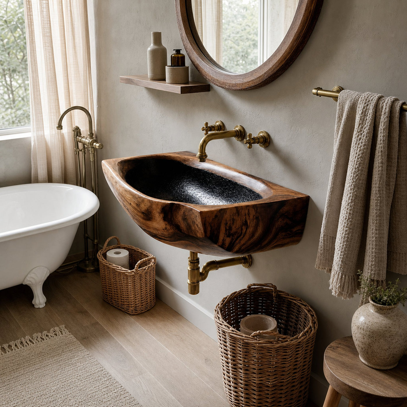 Modern Wall Mounted Wooden Bathroom Sink For Elegant Bathroom Interior - product view 6
