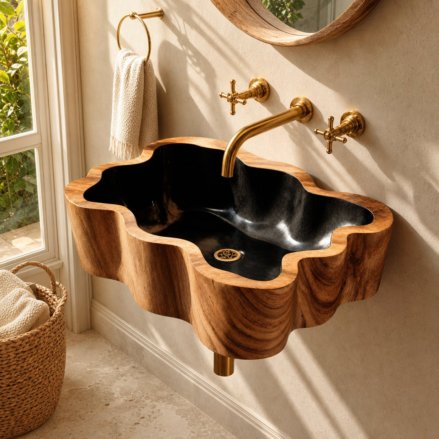 Modern Wall Mounted Wooden Bathroom Sink For Luxury Bathroom Furniture