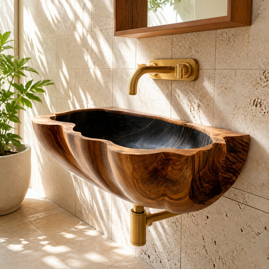 Modern Wall Mounted Wooden Bathroom Sink For Space Saving Bathroom Decor