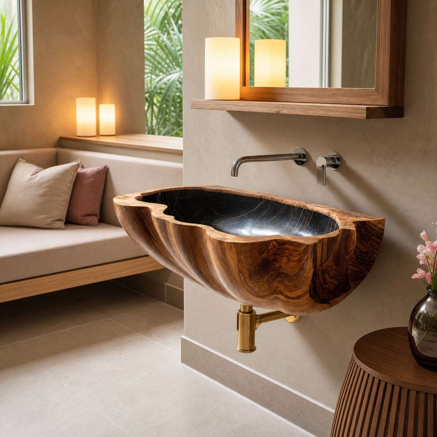 Modern Wall Mounted Wooden Bathroom Sink For Space Saving Bathroom Decor - product view 6