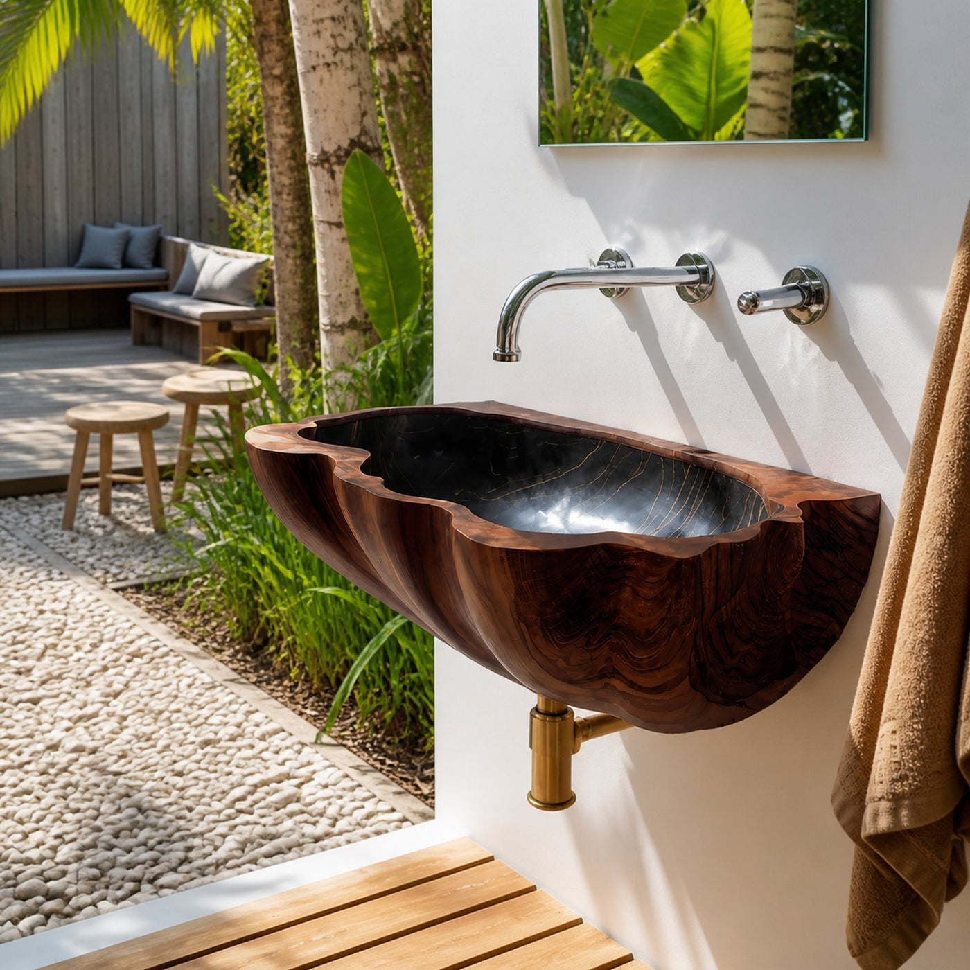 Modern Wall Mounted Wooden Bathroom Sink For Space Saving Bathroom Decor - product view 7