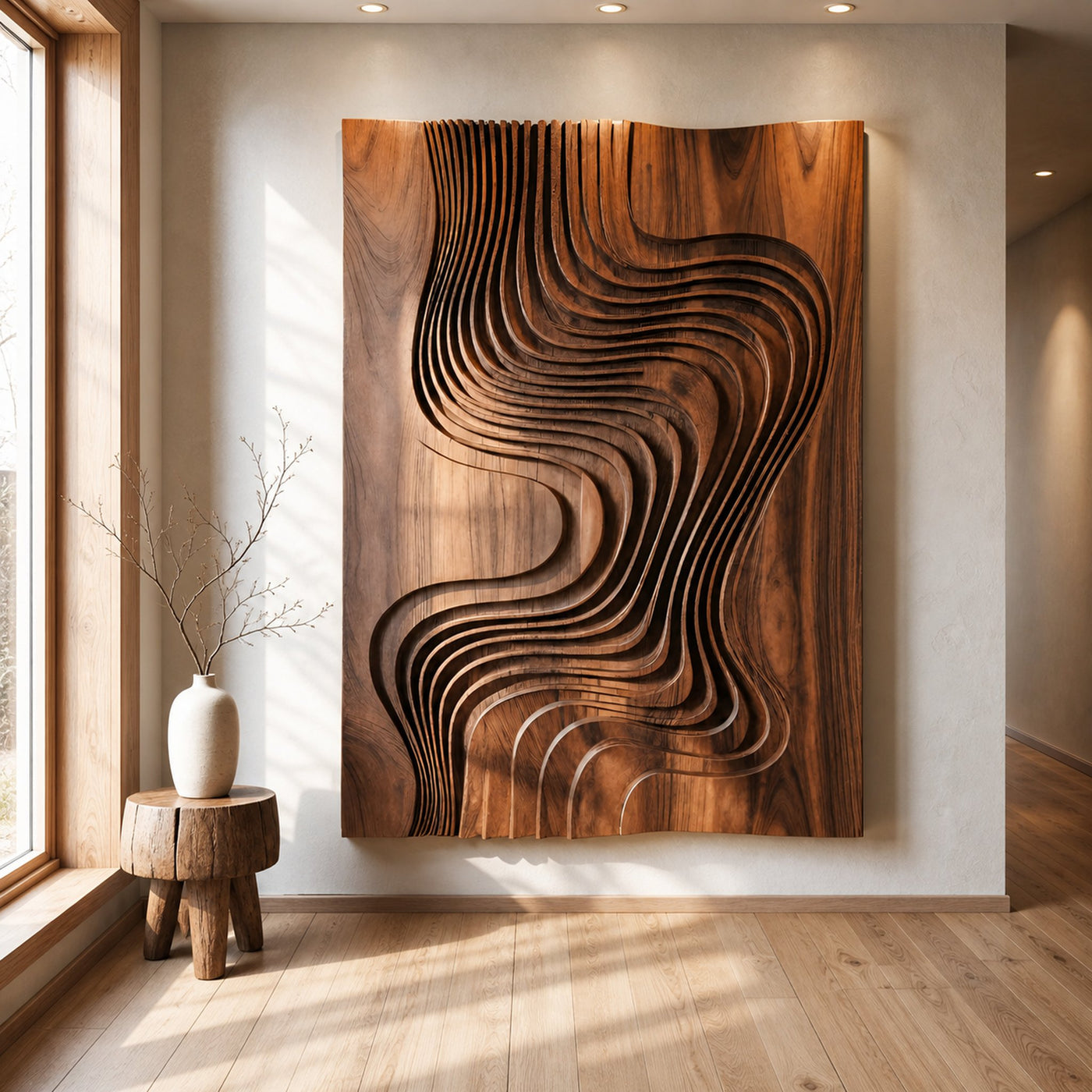 Modern Wall Sculpture With Flowing Layered Curves For Entryway