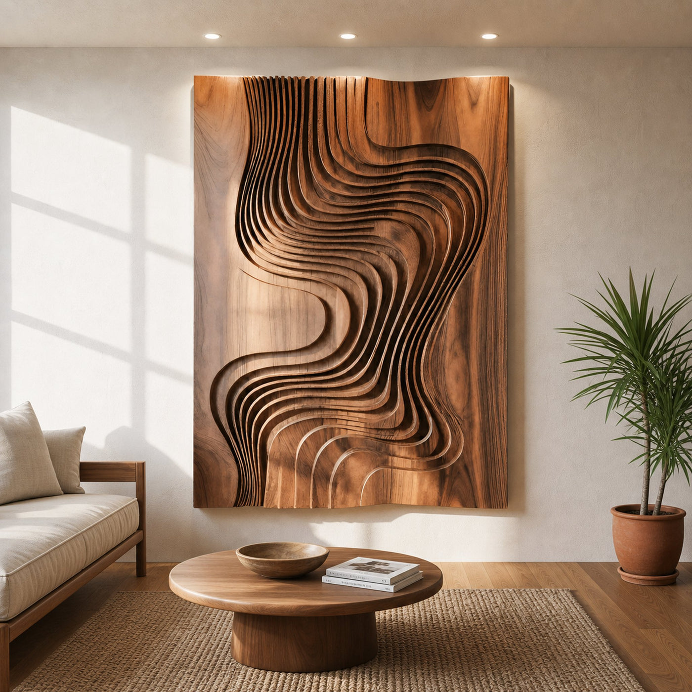 Modern Wall Sculpture With Flowing Layered Curves For Entryway - product view 6