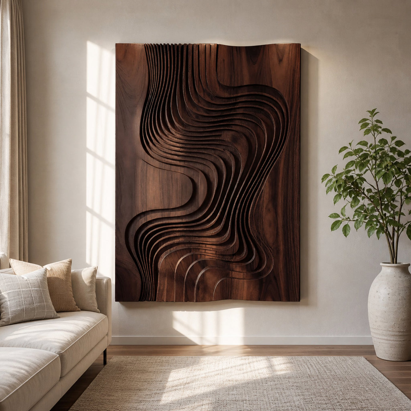 Modern Wall Sculpture With Flowing Layered Curves For Entryway - product view 7