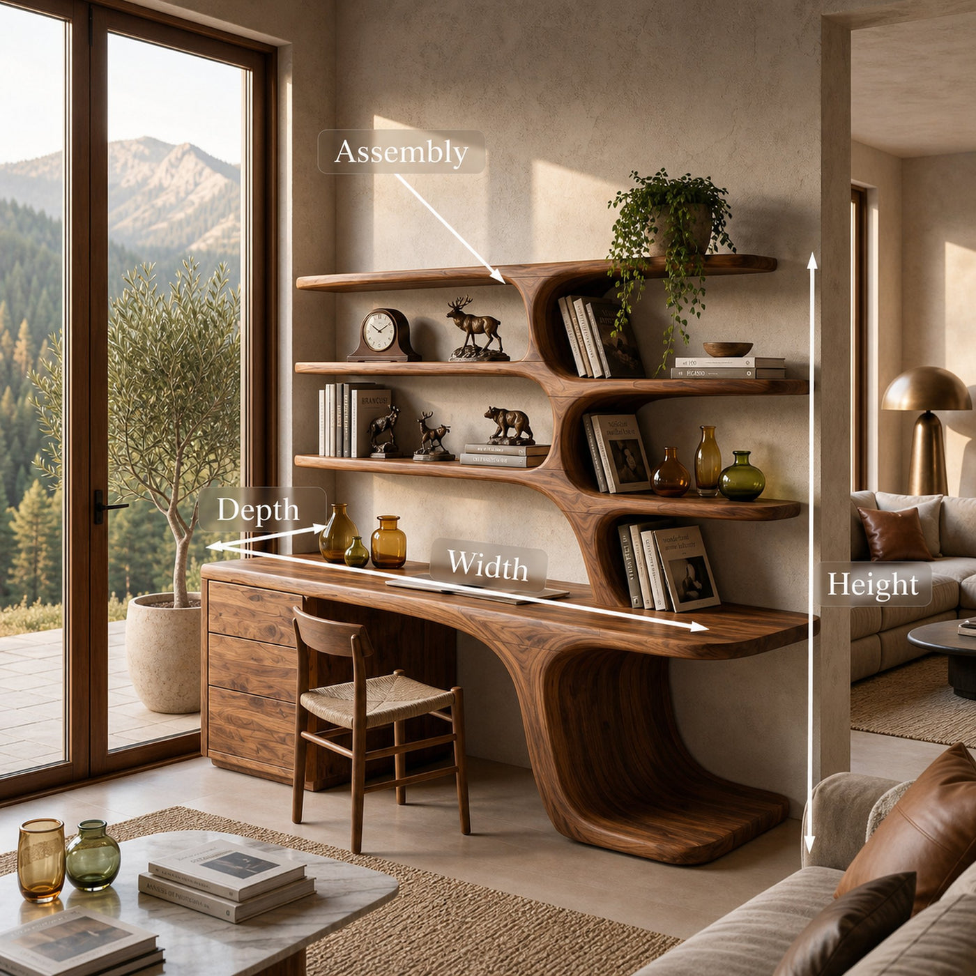 Modern Wood Desk With Built In Bookshelves For Workspace - product view 8