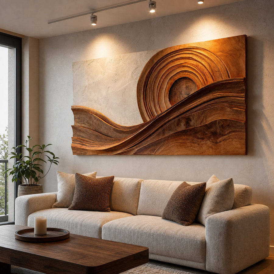 Modern Wood Layered Wave Wall Art For Hallway