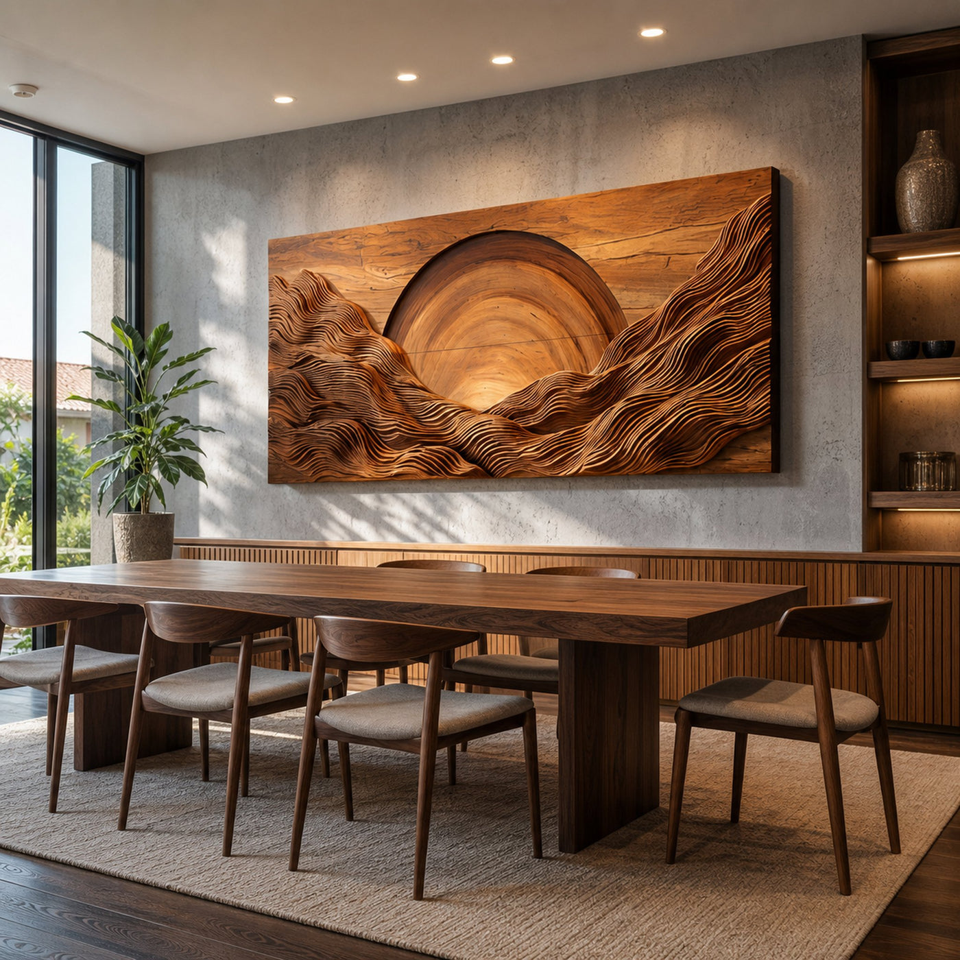 Modern Wood Mountain Sunrise Wall Art For Living Room - product view 6