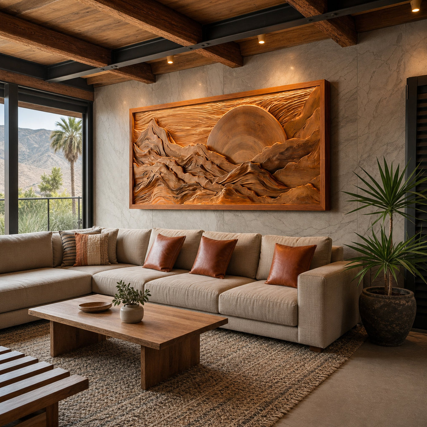 Modern Wood Mountain Sunset Wall Art For Living Room - product view 6