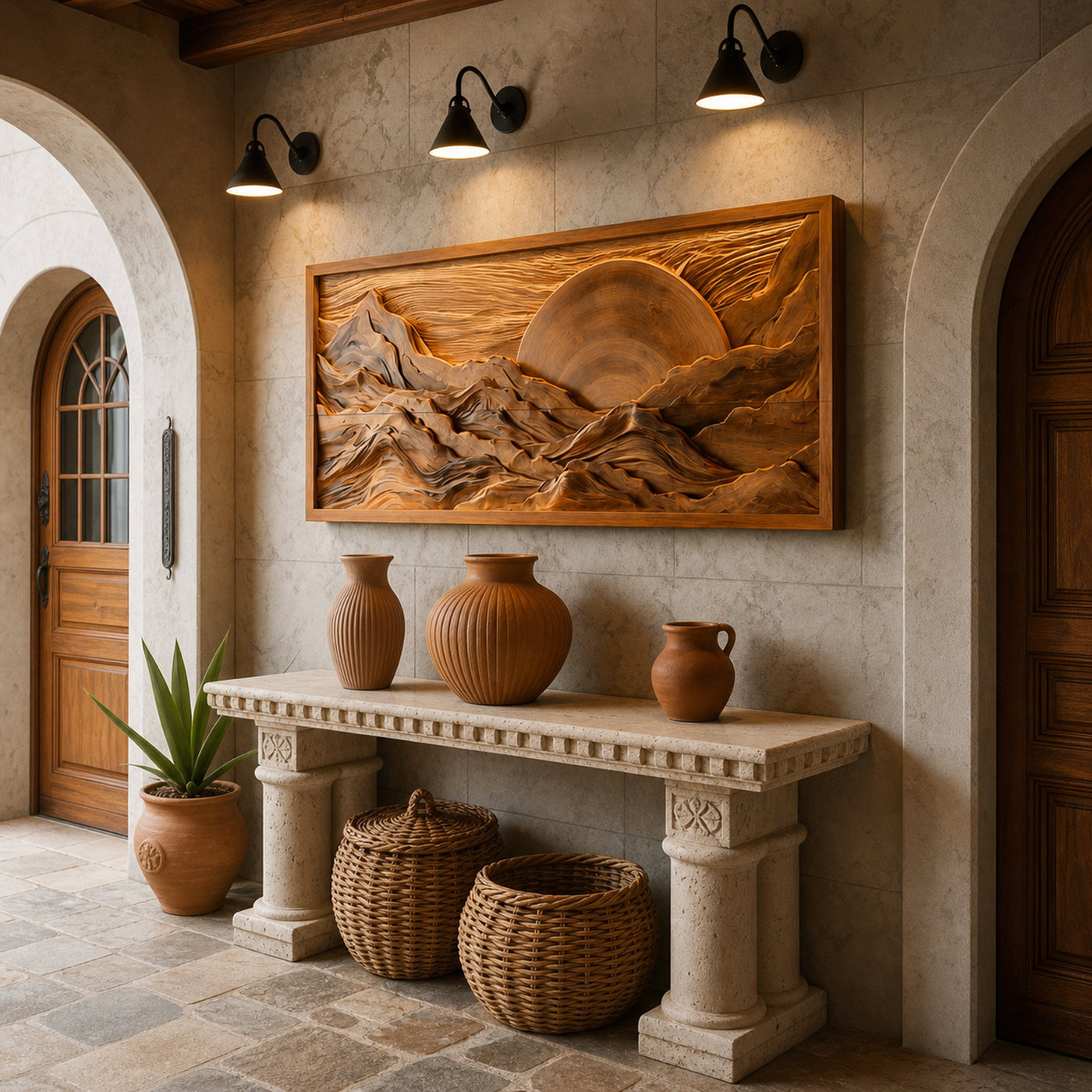 Modern Wood Mountain Sunset Wall Art For Living Room - product view 7