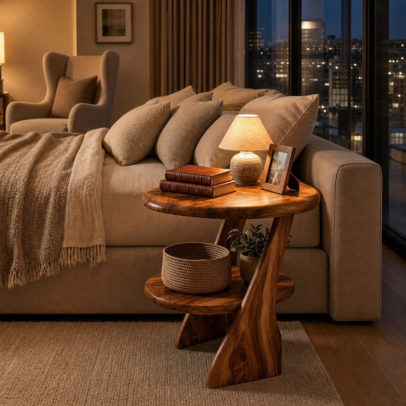 Modern Wood Nightstand With 2 Tiers For Bedroom