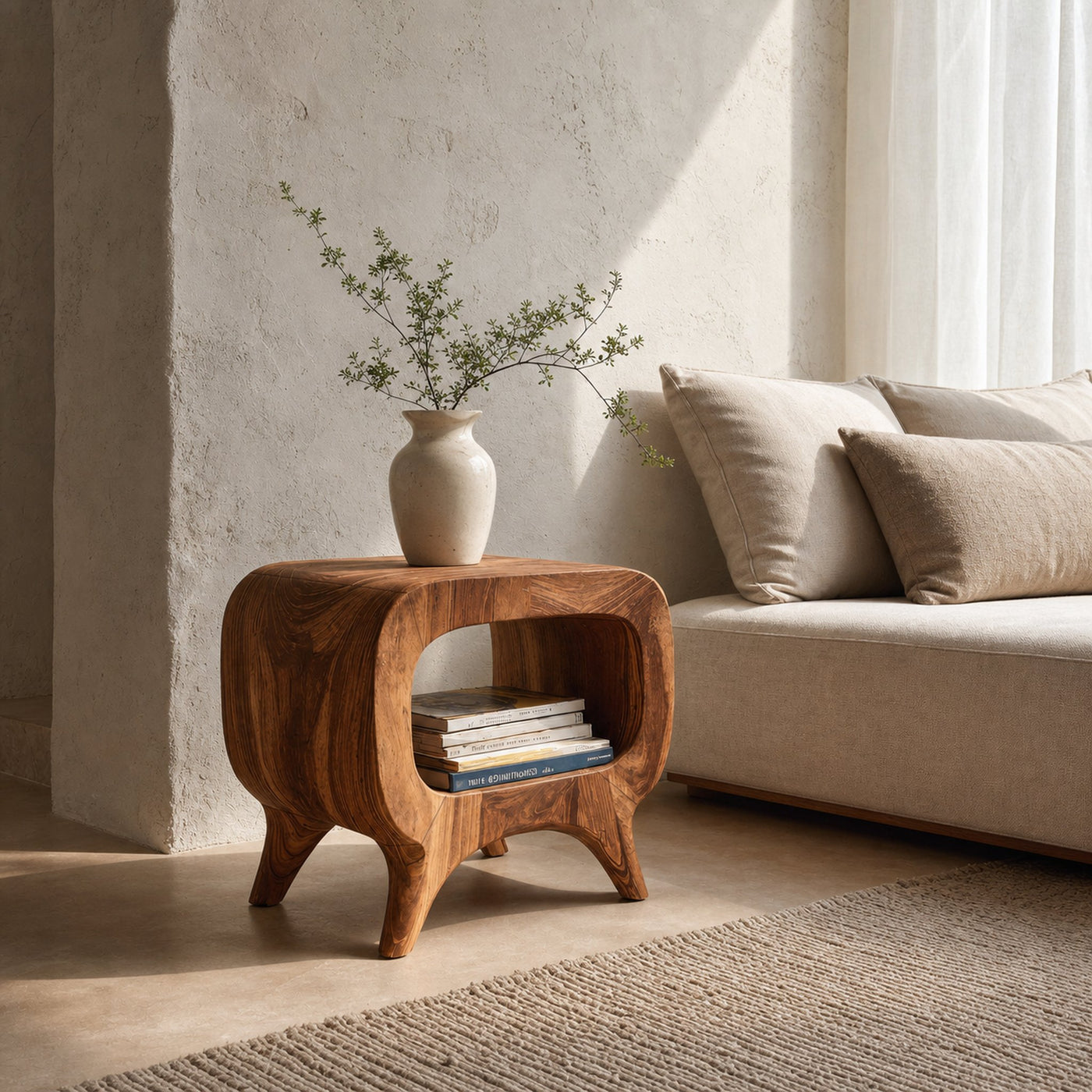 Modern Wood Nightstand With Rounded Edges For Bedroom