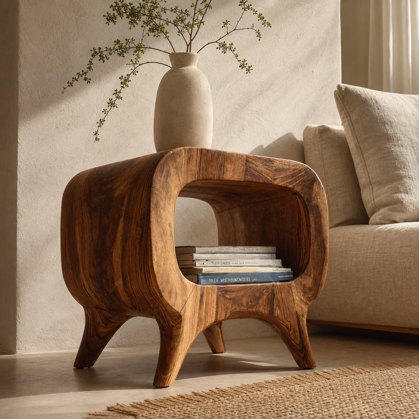 Modern Wood Nightstand With Rounded Edges For Bedroom - product view 6