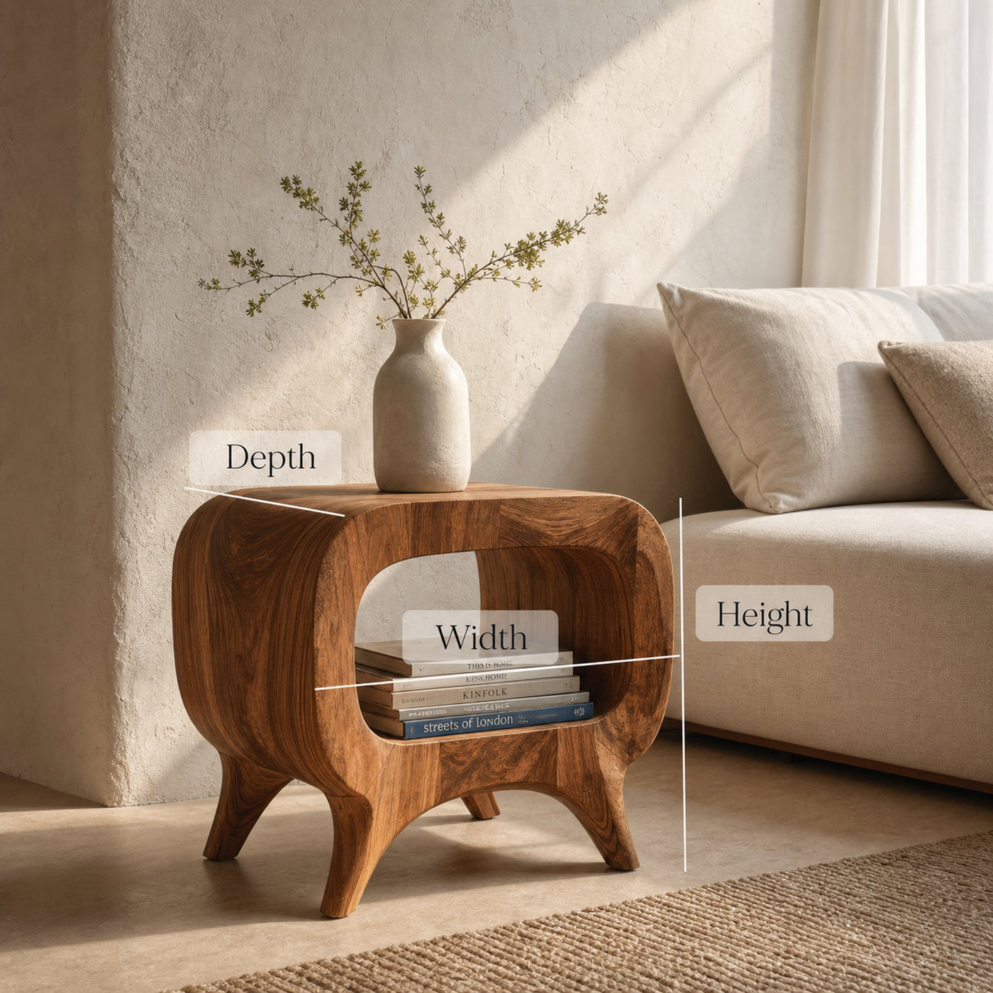 Modern Wood Nightstand With Rounded Edges For Bedroom - product view 7