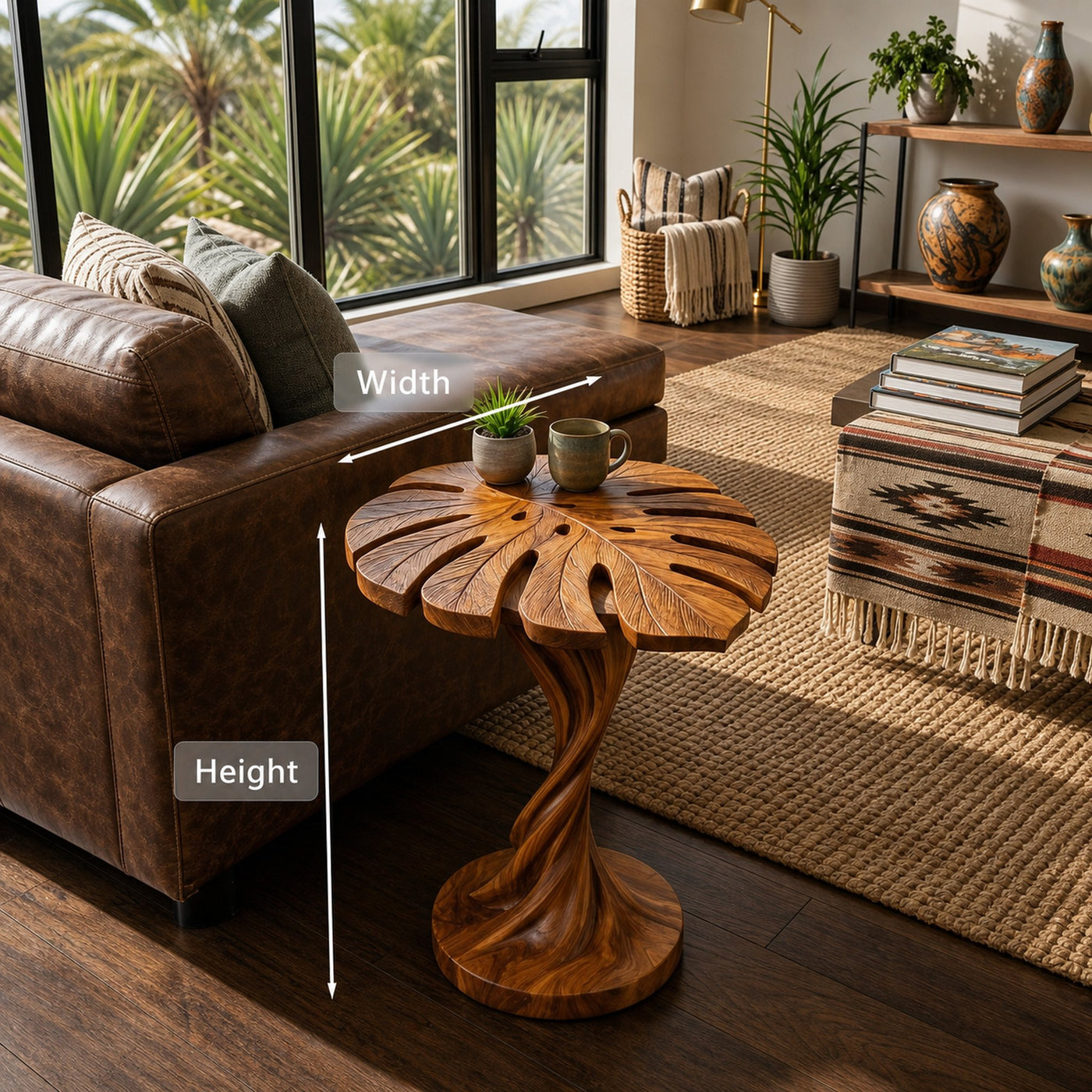 Modern Wood Side Table With Artistic Leaf Top For Living - product view 8