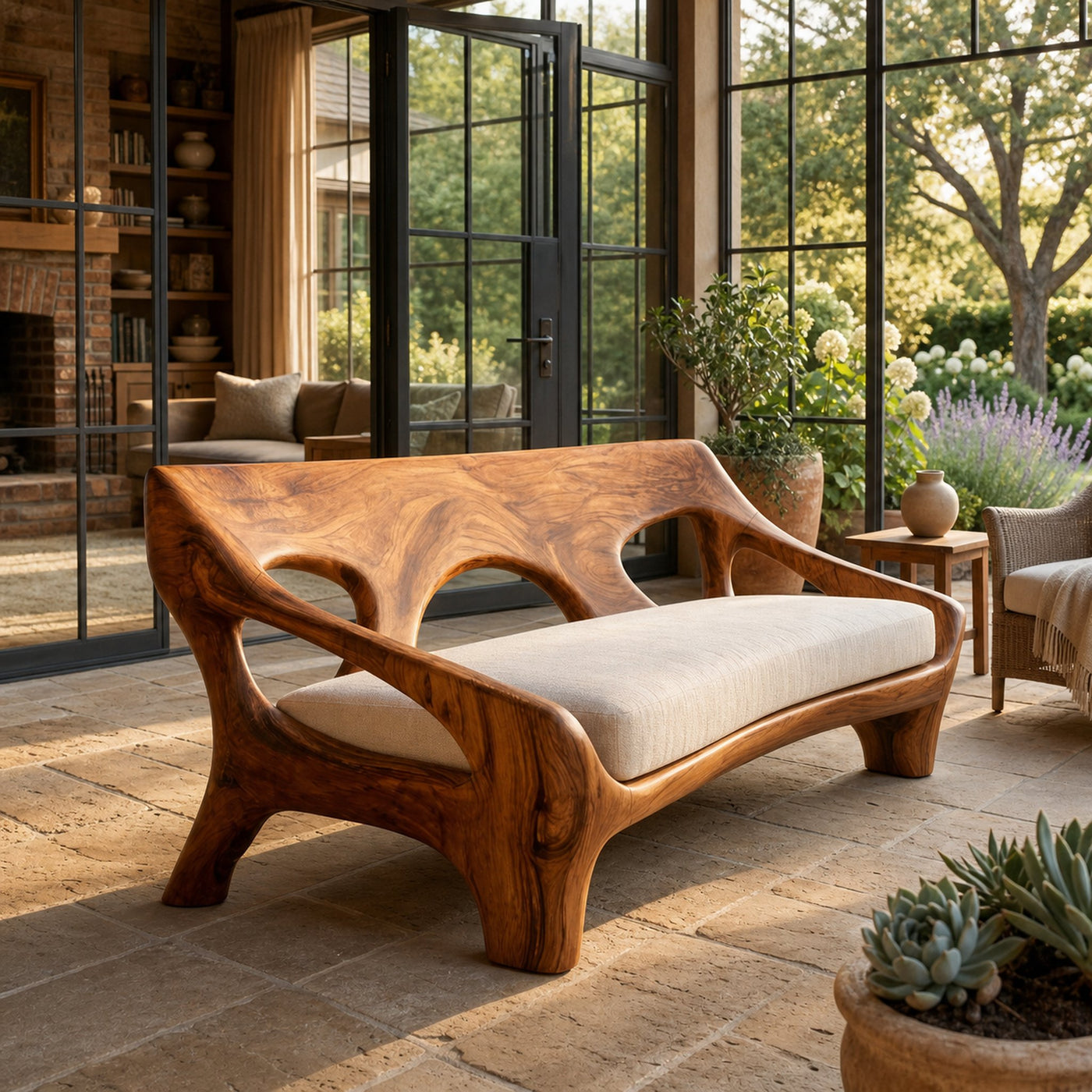 Modern Wood Sofa With Sculptural Open Frame For Living - product view 6