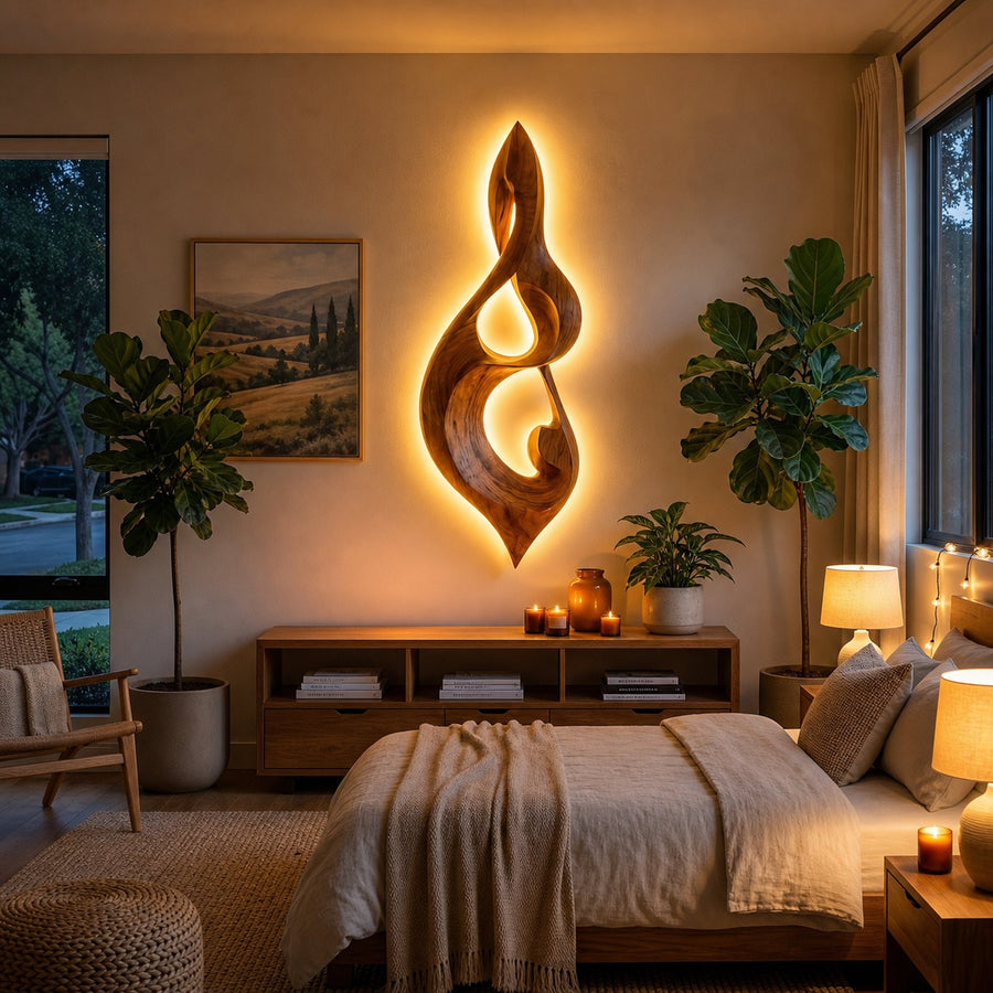 Modern Wood Wall Art Musical Note Form For Living Room