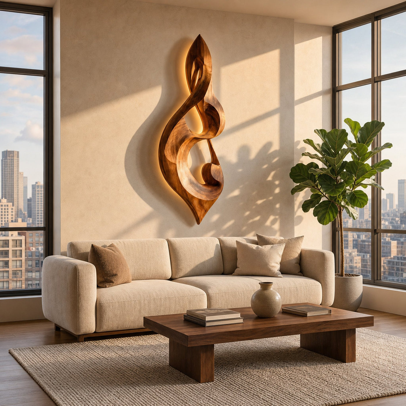 Modern Wood Wall Art Musical Note Form For Living Room - product view 6
