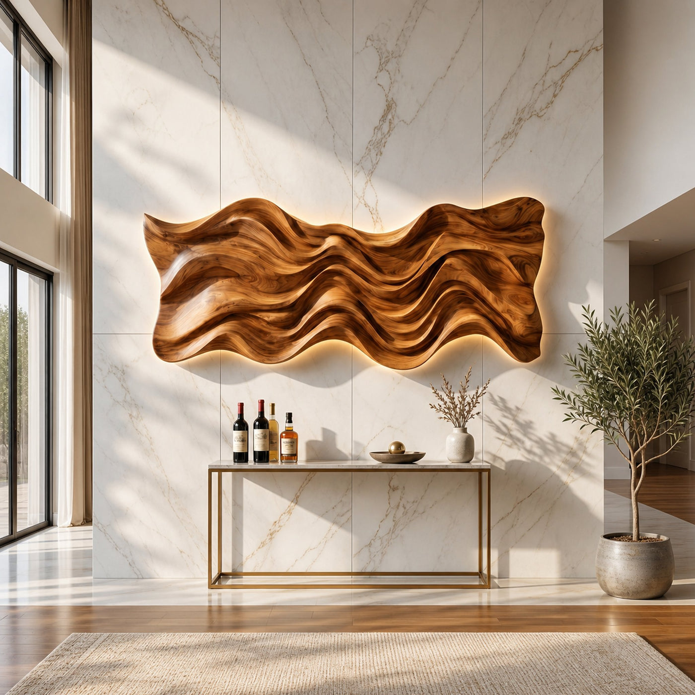 Modern Wood Wall Art With Wave Sculpture For Living Room - product view 6