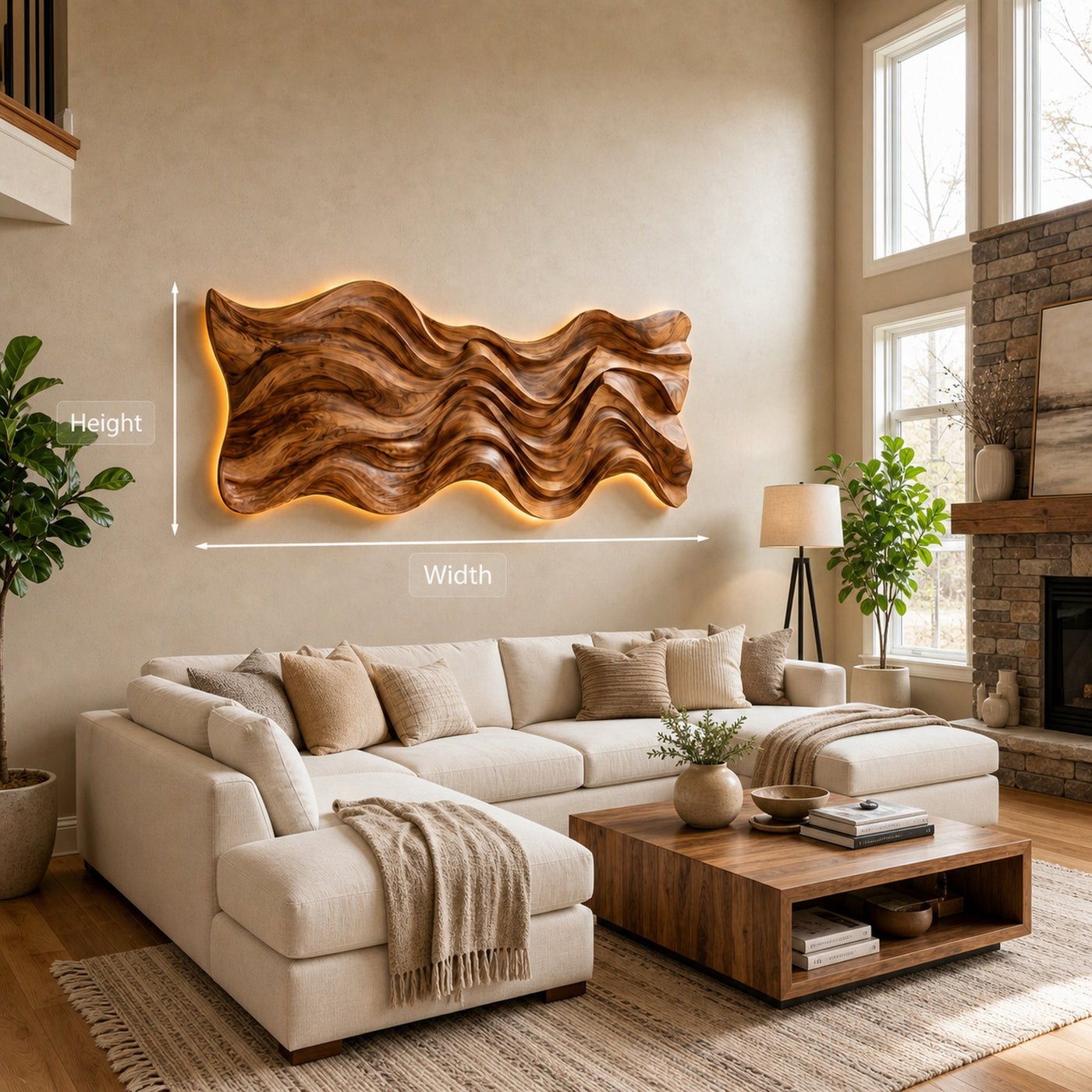 Modern Wood Wall Art With Wave Sculpture For Living Room - product view 8