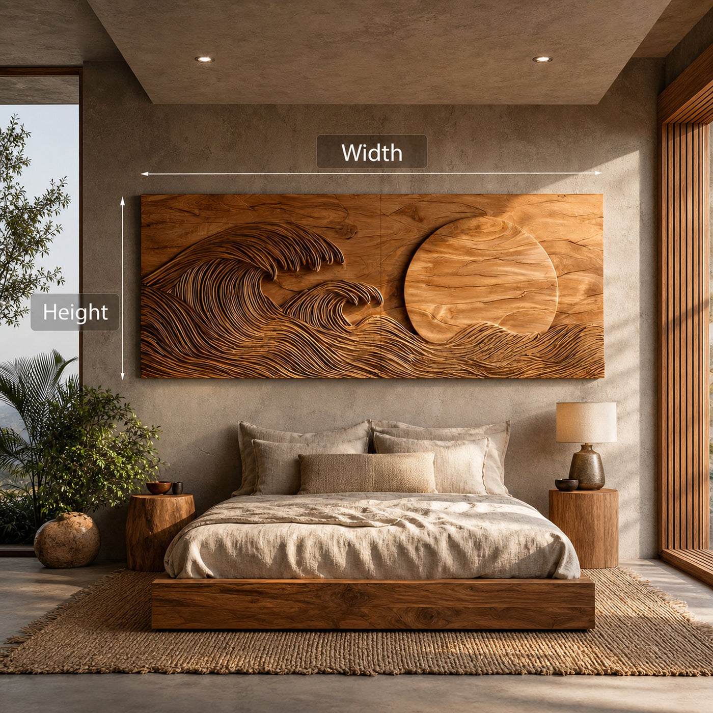 Modern Wood Wave And Sun Wall Art For Living Space - product view 8