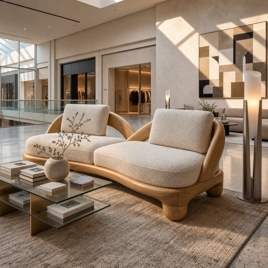 Modern Wooden Accent Sofa For Luxury Commercial Lobby Seating