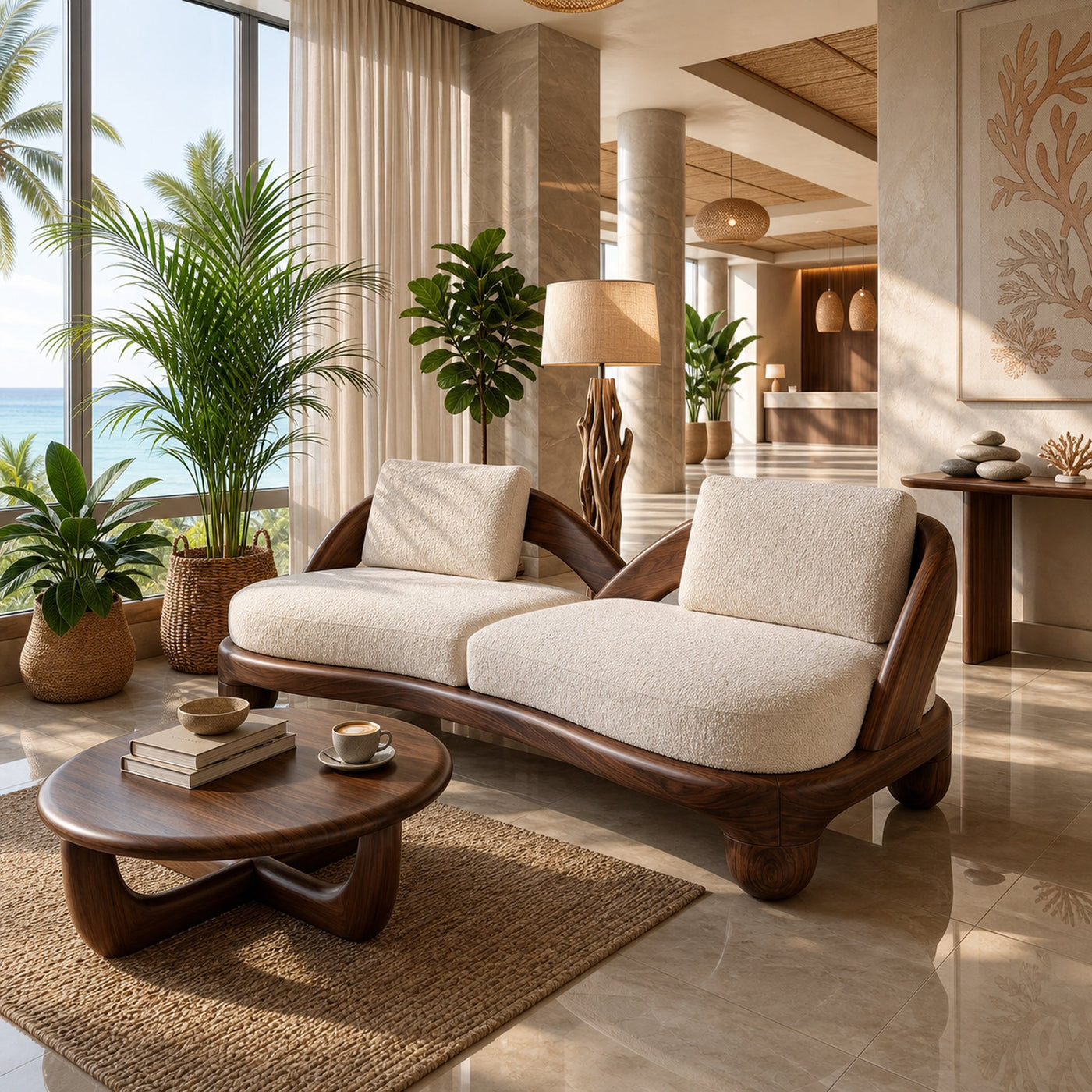 Modern Wooden Accent Sofa For Luxury Commercial Lobby Seating - product view 7