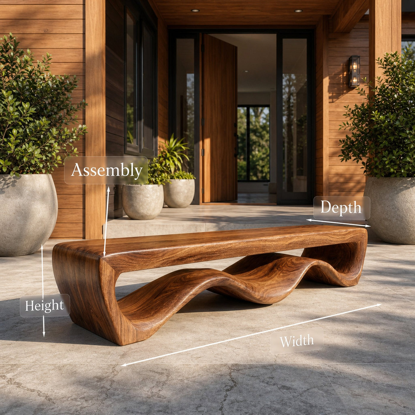 Modern Wooden Bench With Flowing Base For Hallway - product view 8