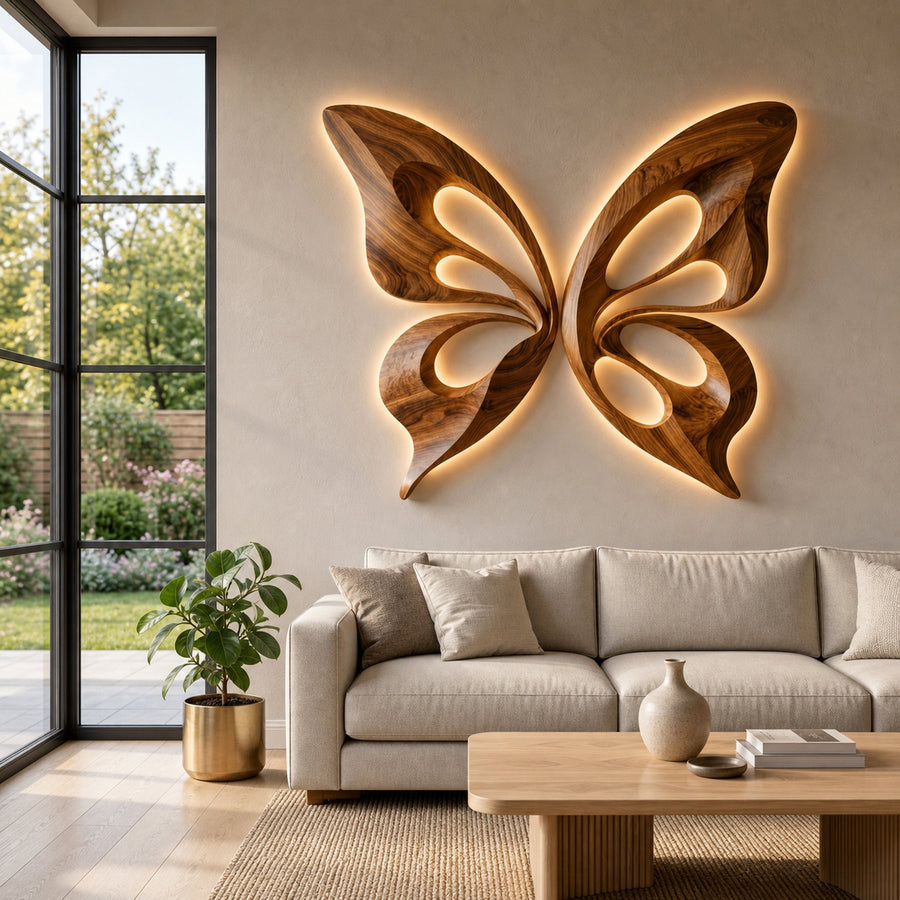 Modern Wooden Butterfly Wall Art Hand Carved For Living Decor