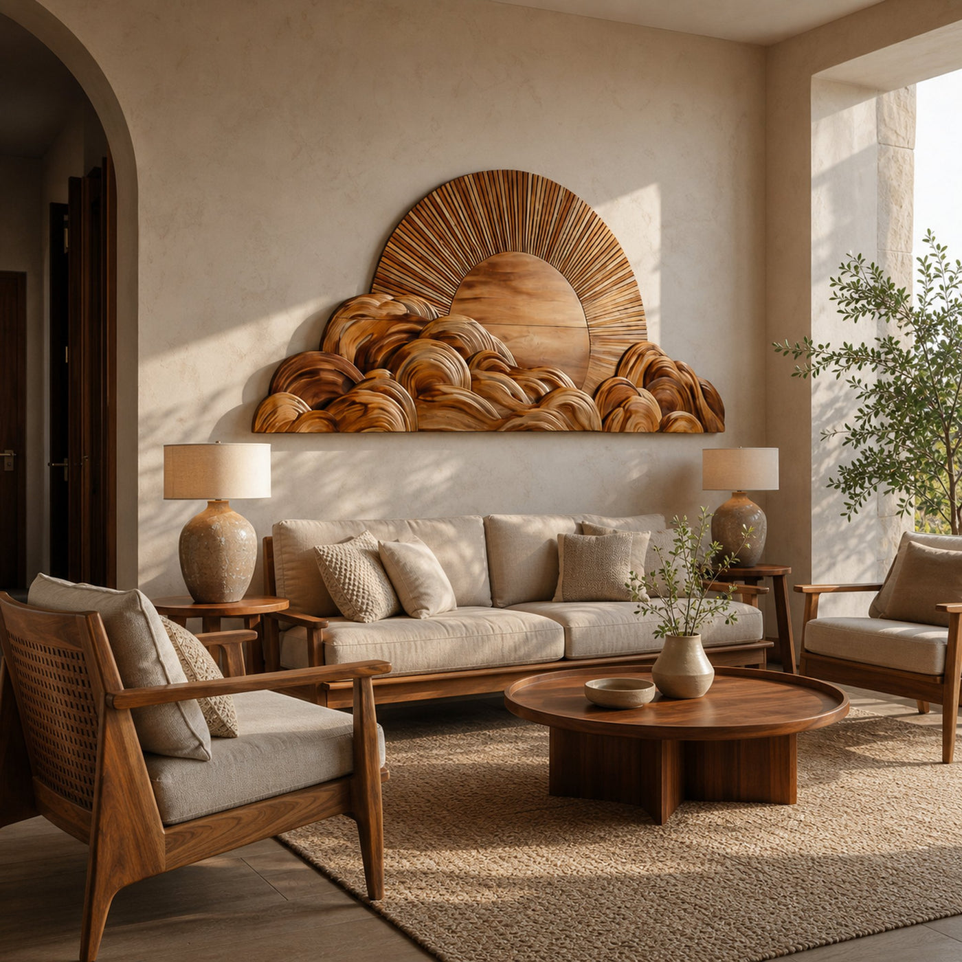 Modern Wooden Cloud And Sun Wall Art For Bedroom