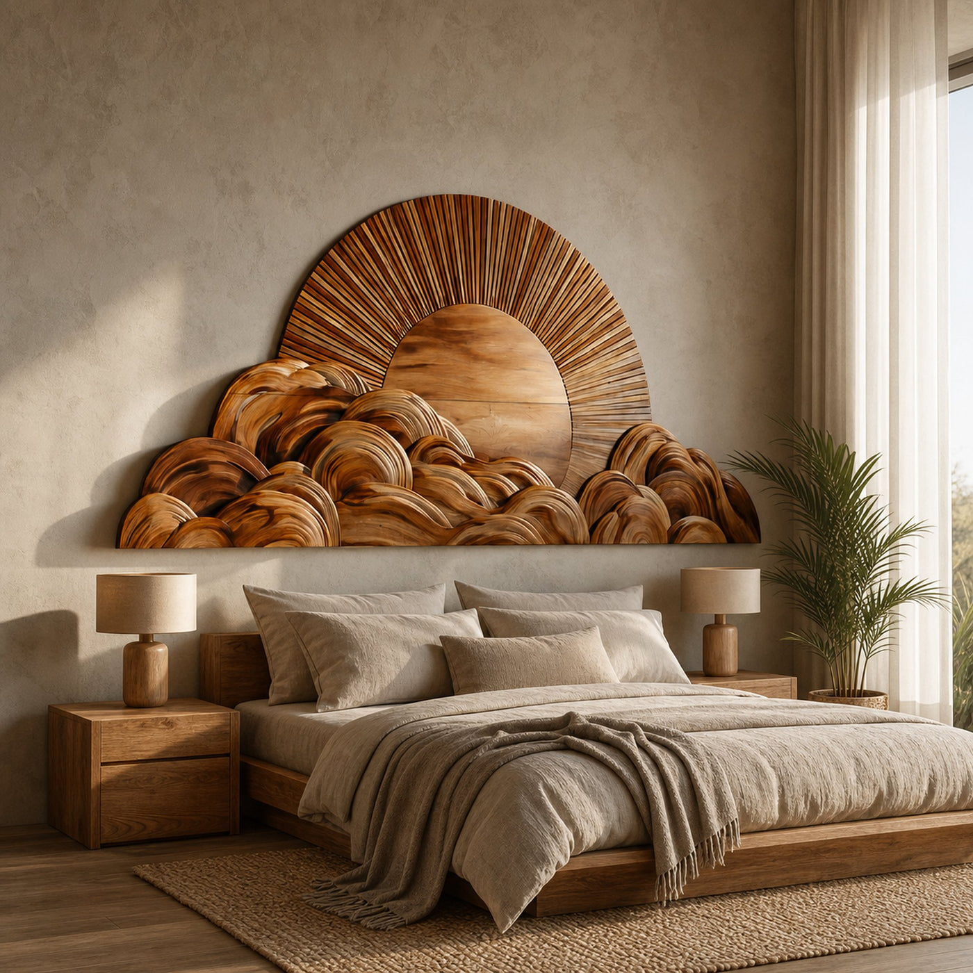 Modern Wooden Cloud And Sun Wall Art For Bedroom - product view 6