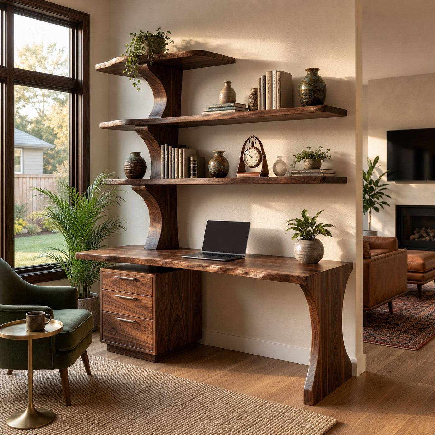 Modern Wooden Desk With Built In Bookshelves For Office Decor - product view 7