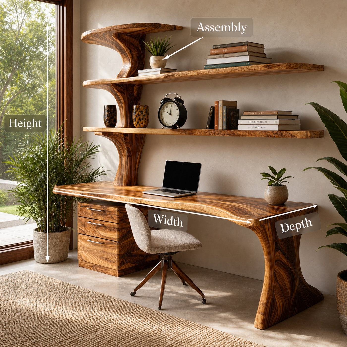 Modern Wooden Desk With Built In Bookshelves For Office Decor - product view 8