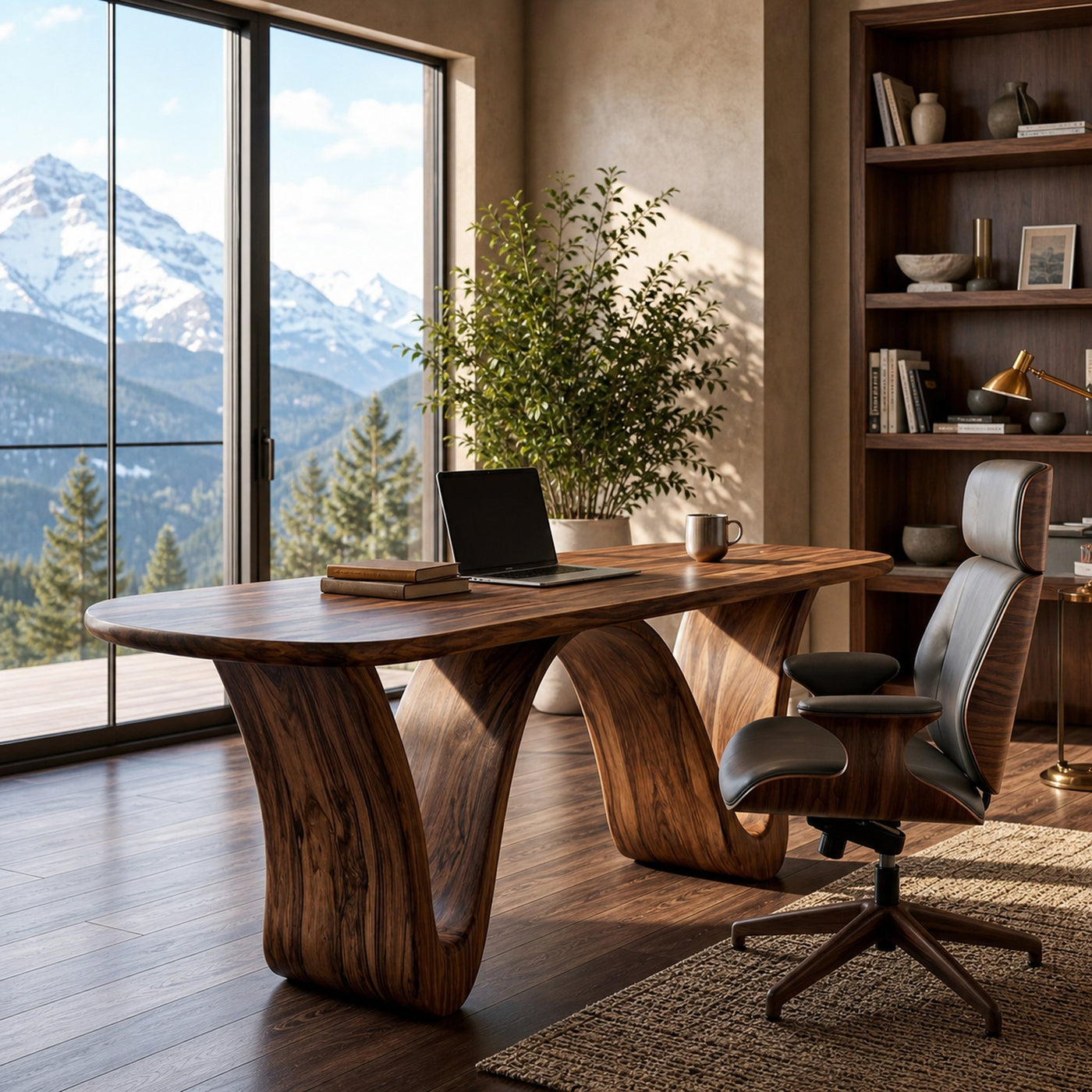 Modern Wooden Desk With Curved Base For Home Office - product view 7
