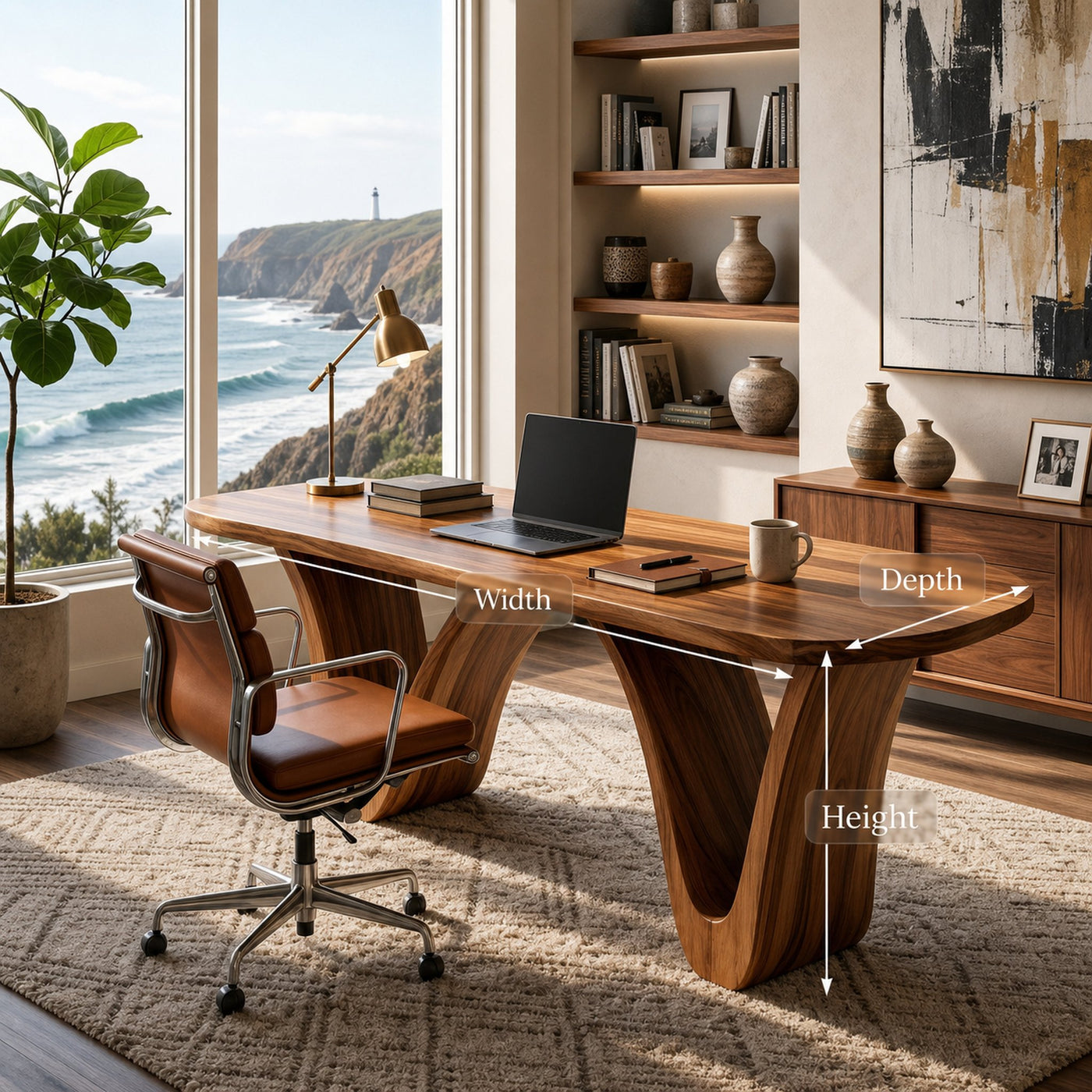 Modern Wooden Desk With Curved Base For Home Office - product view 8